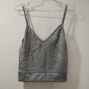 NWT-ZARA -CROP TOP-SILVER GRAY COLOR METALLICS'LOOKS FABRIC'S